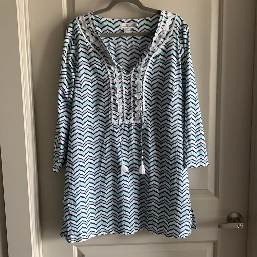 Vineyard Vines Blue Cover-Up with Tassels.